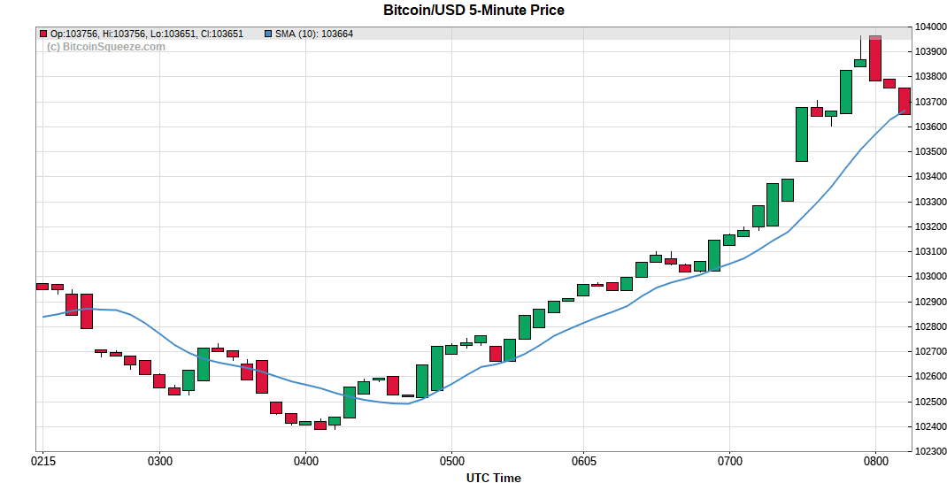 Bitcoin/USD 5-minute Price Chart